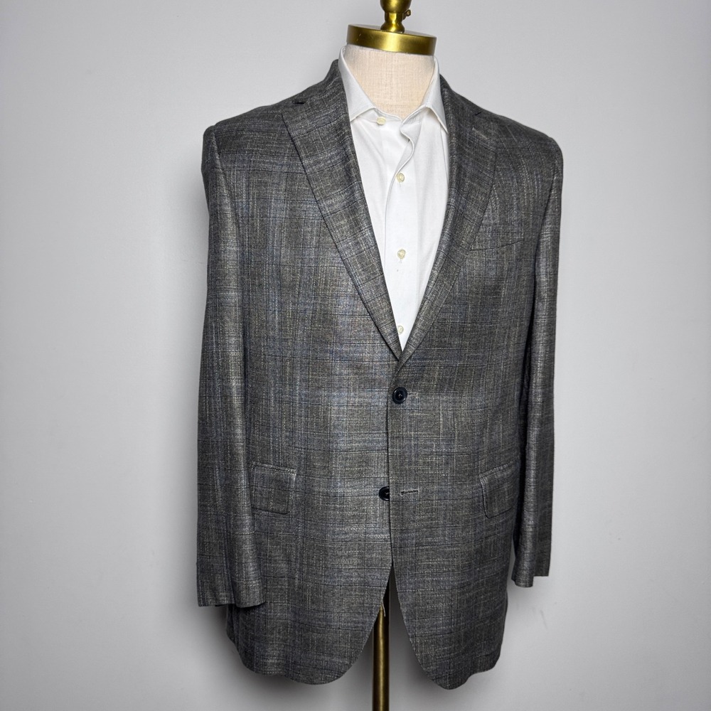 Jack Victor Sport Coat Mens 40R Grey Plaid Bamboo Viscose Two Button Blazer